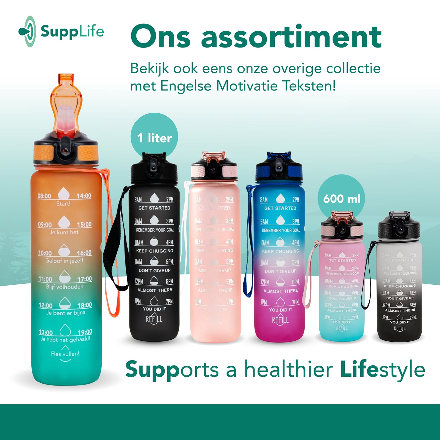 Supplife Nederlandse Motivatie Waterfles - Oranje Cyaan