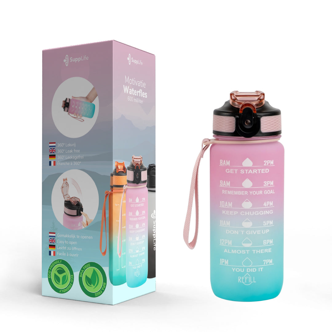 Supplife Motivatie Waterfles Pink Aqua - 600 ml