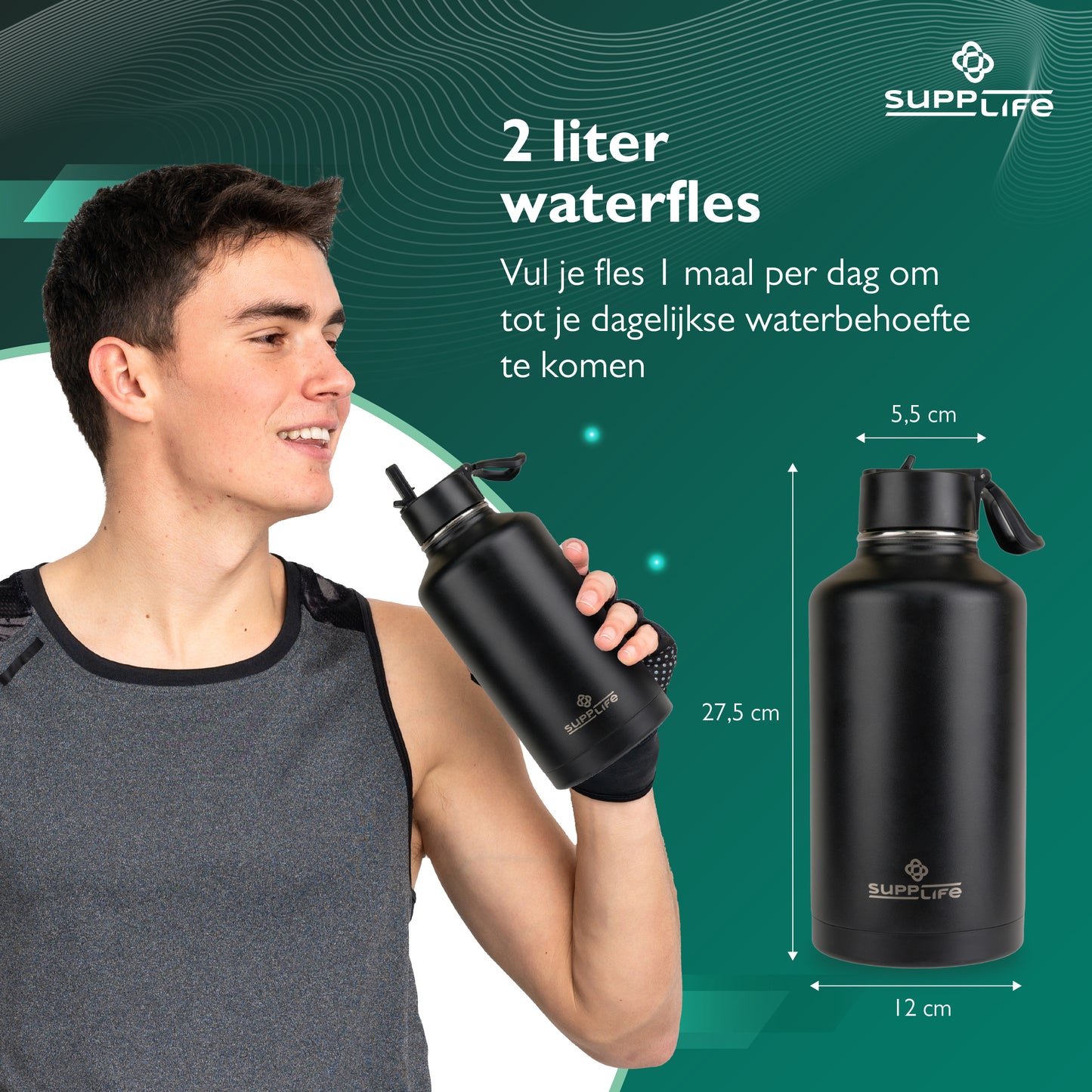 Supplife RVS Waterfles 2 Liter