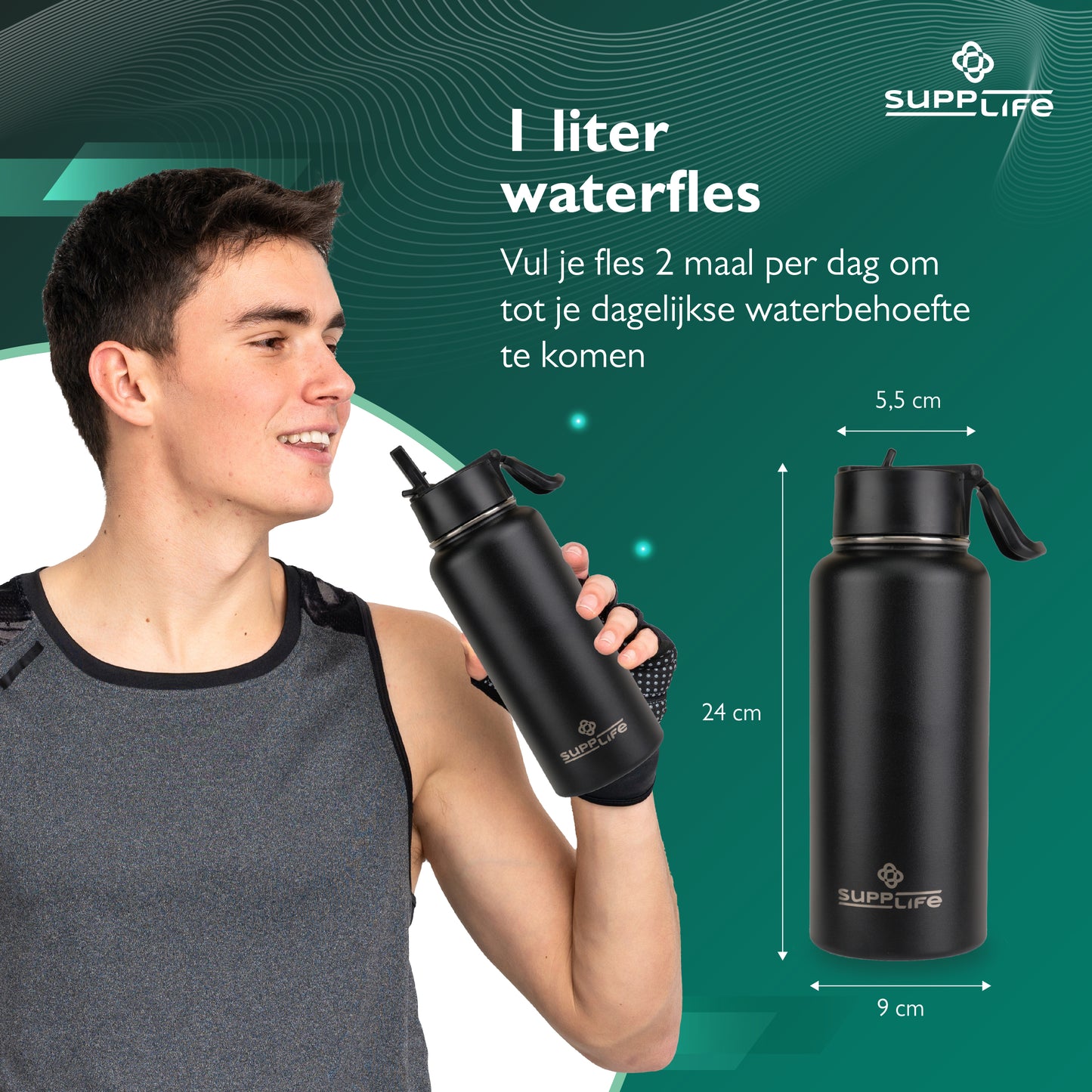 Supplife RVS Waterfles 1 Liter