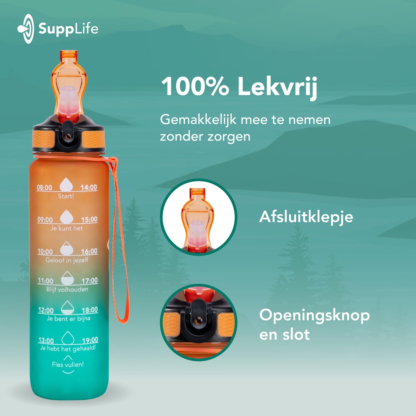 Supplife Nederlandse Motivatie Waterfles - Oranje Cyaan