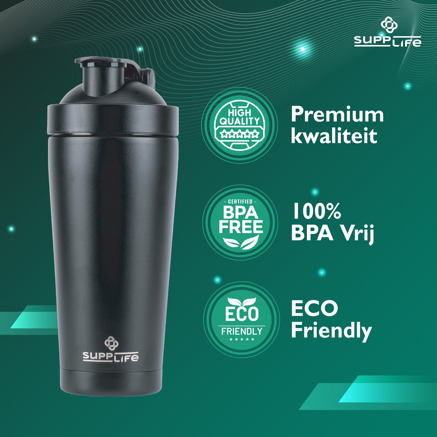 Supplife RVS Shakebeker met Bal - 750 ml