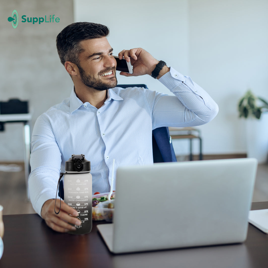 Supplife Motivatie Waterfles Wit Zwart - 600 ml
