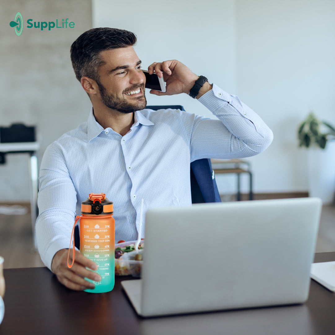 Supplife Motivatie Waterfles Oranje Cyaan - 600 ml