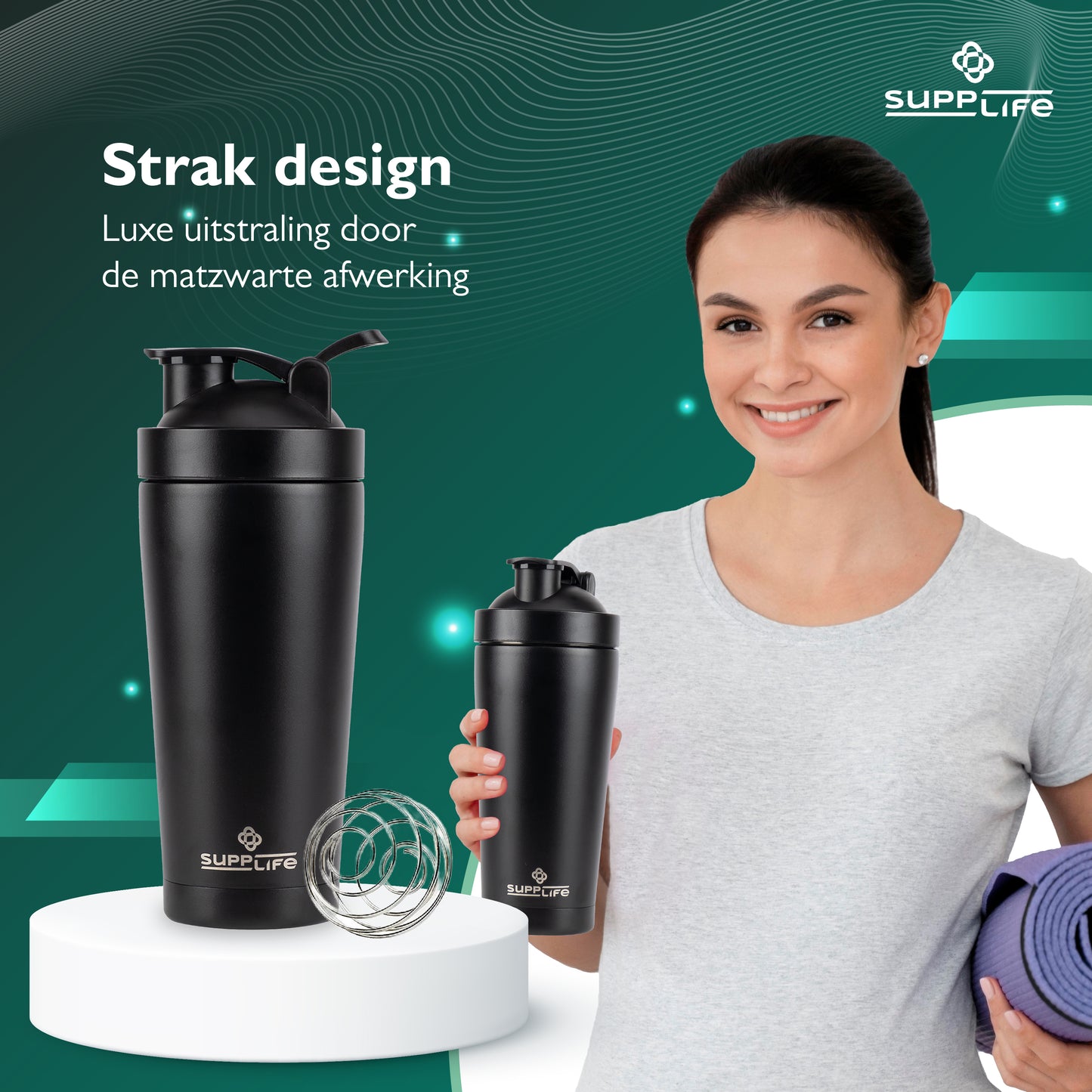 Supplife RVS Shakebeker met Bal - 750 ml