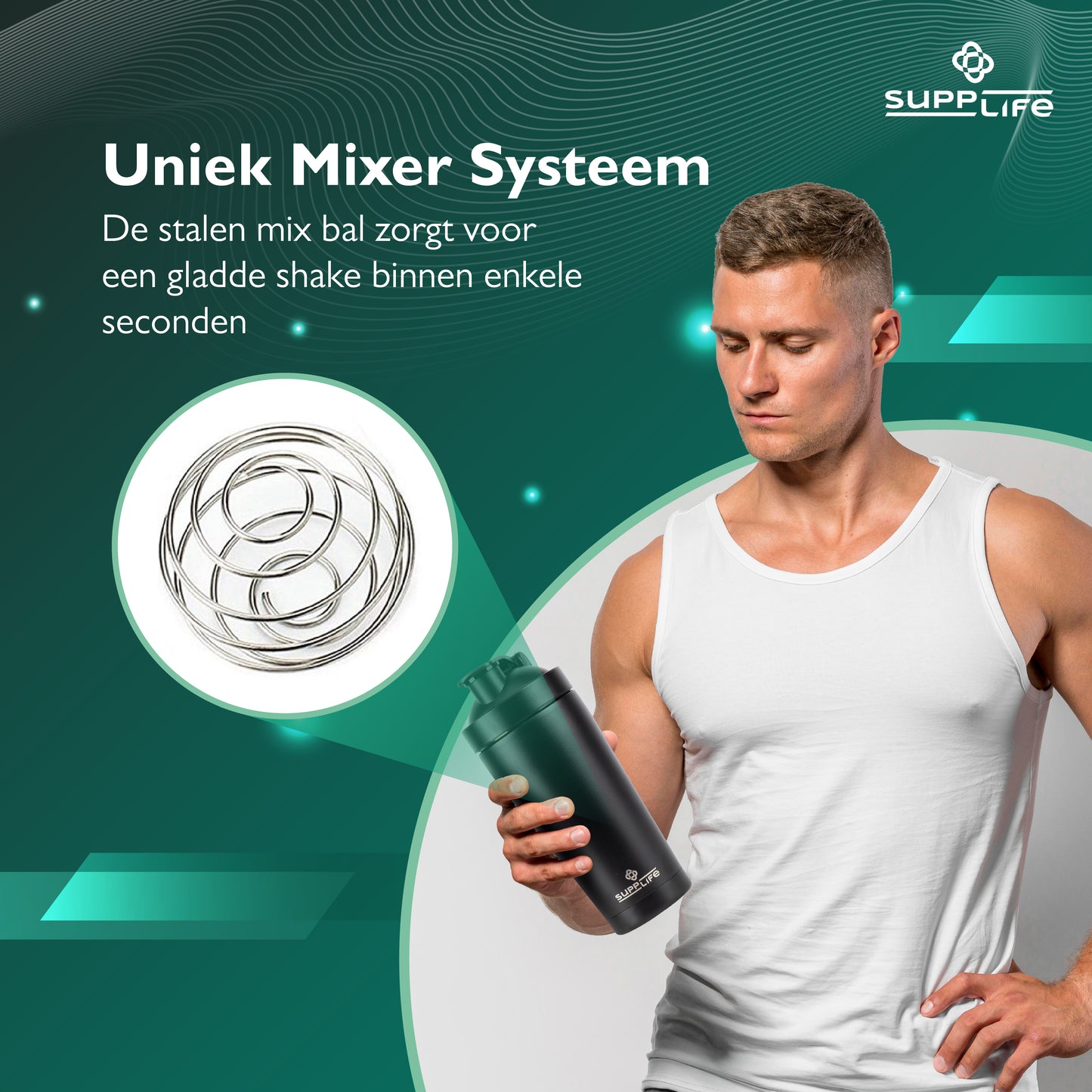 Supplife RVS Shakebeker met Bal - 750 ml