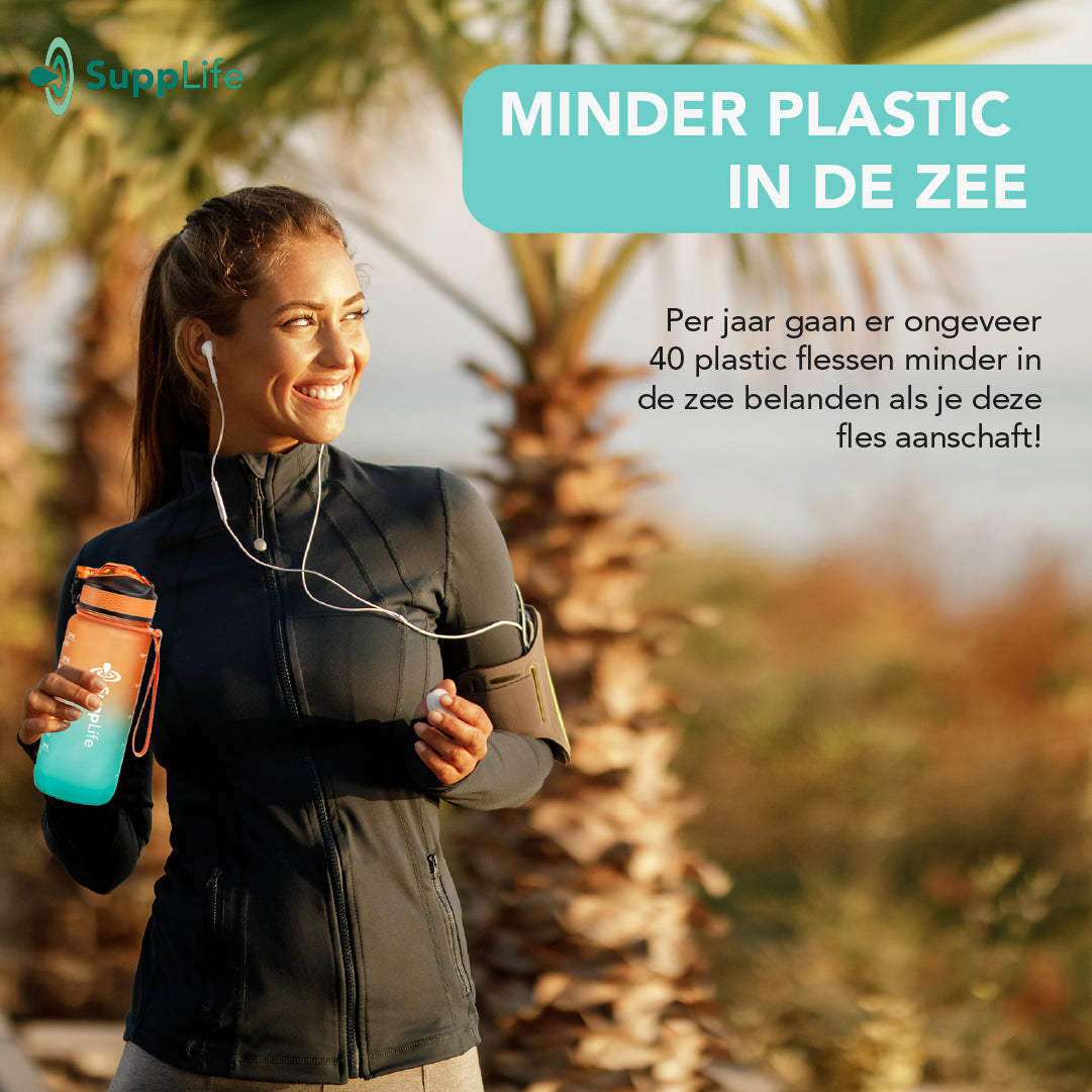 Supplife Motivatie Waterfles Oranje Cyaan - 600 ml