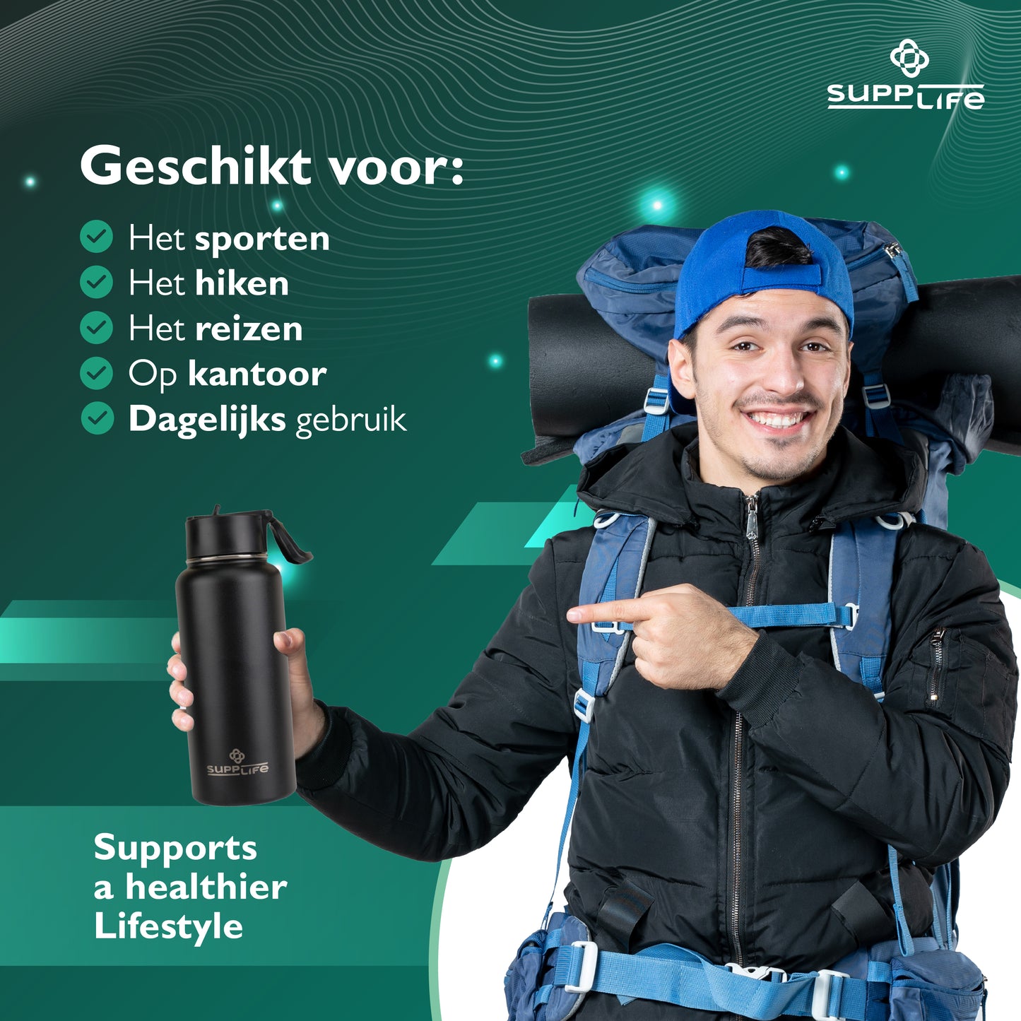 Supplife RVS Waterfles 1 Liter