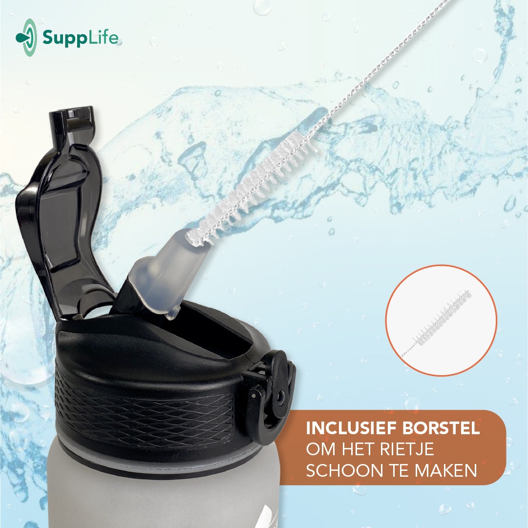 Supplife Motivatie Waterfles Wit Zwart - 600 ml