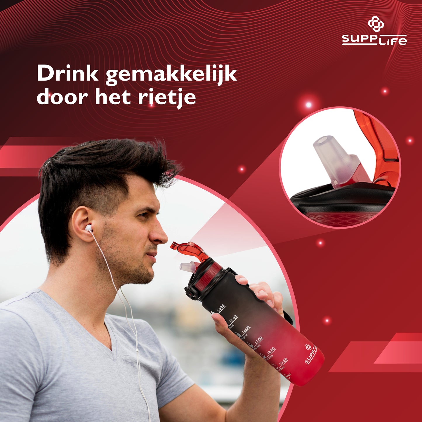 Supplife Nederlandse Motivatie Waterfles - Onyx Red - 1 Liter