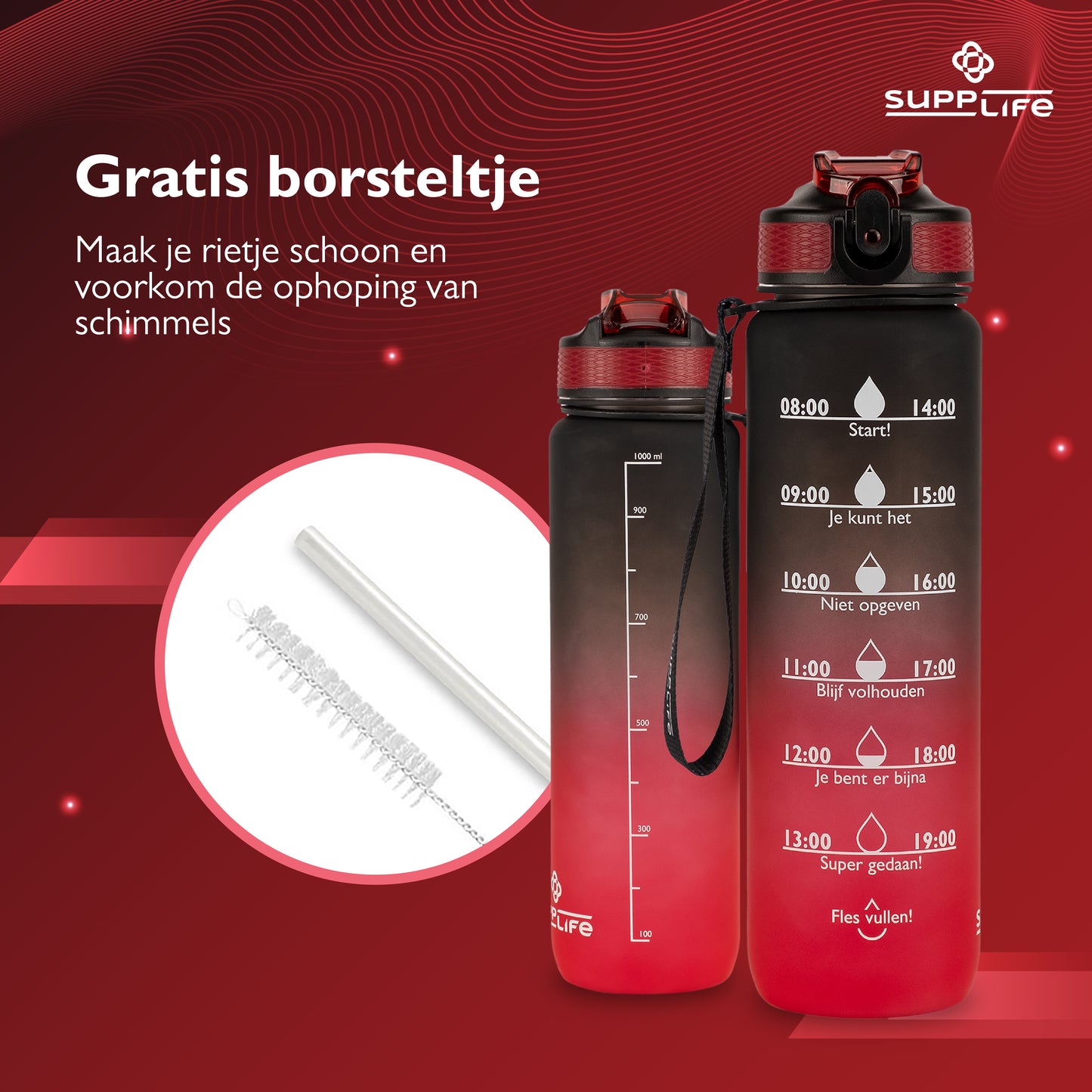 Supplife Nederlandse Motivatie Waterfles - Onyx Red - 1 Liter
