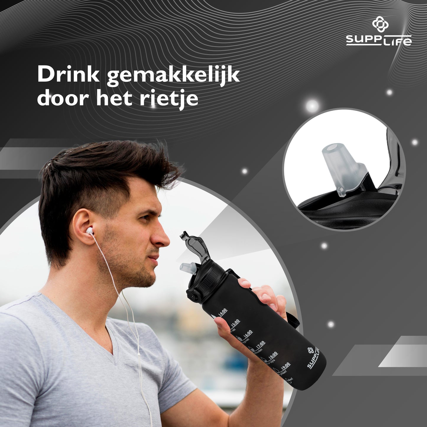 Supplife Nederlandse Motivatie Waterfles - Full Black- 1 Liter
