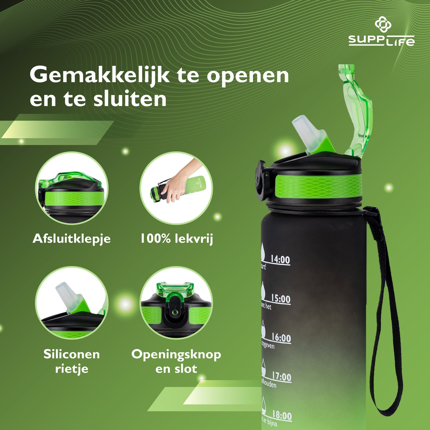 Supplife Nederlandse Motivatie Waterfles - Onyx Lime - 1 Liter