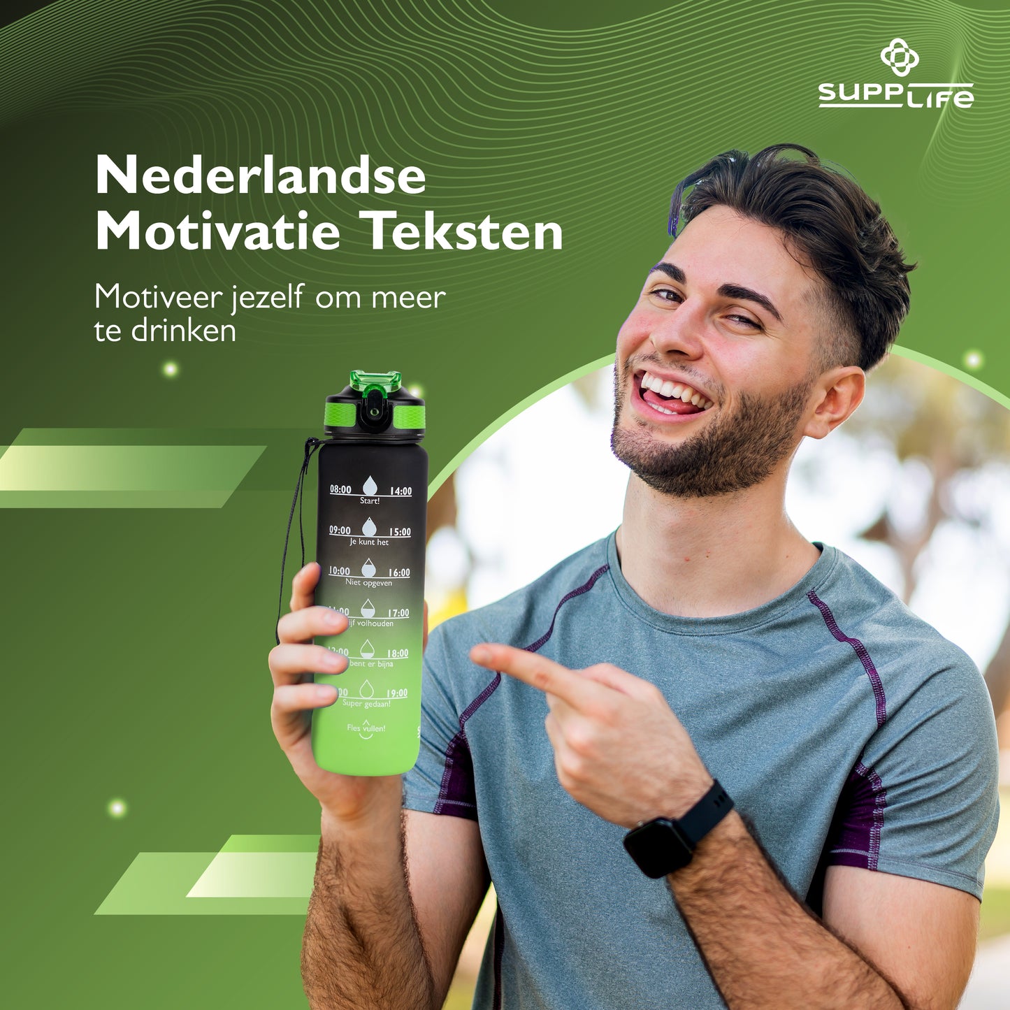 Supplife Nederlandse Motivatie Waterfles - Onyx Lime - 1 Liter