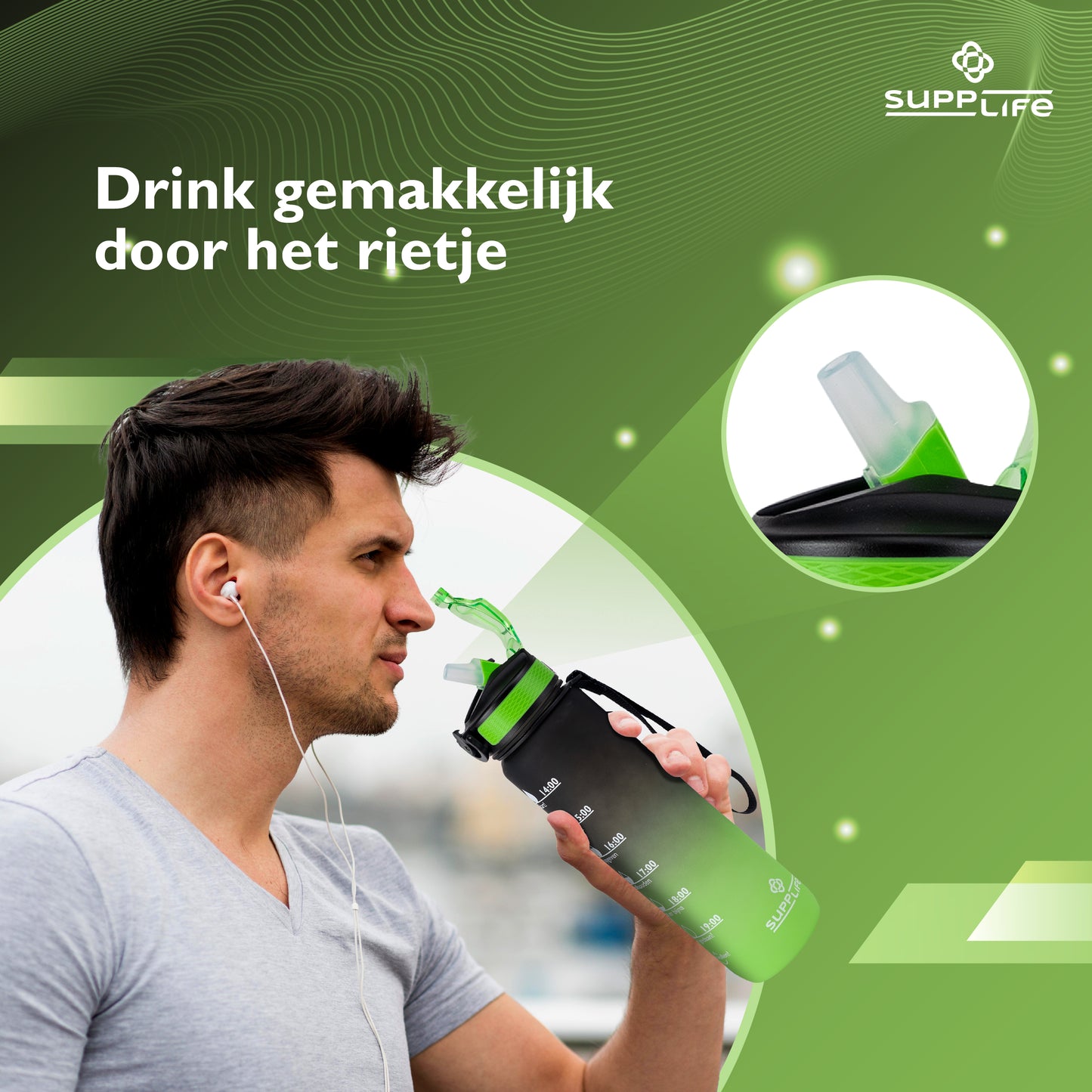Supplife Nederlandse Motivatie Waterfles - Onyx Lime - 1 Liter
