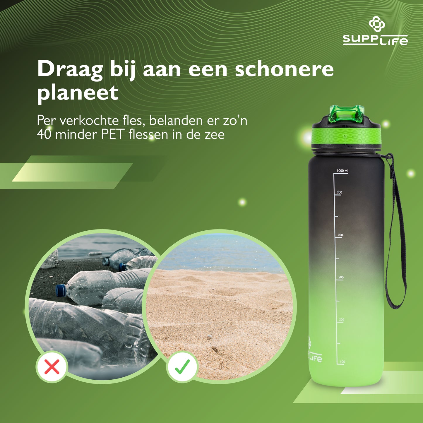 Supplife Nederlandse Motivatie Waterfles - Onyx Lime - 1 Liter