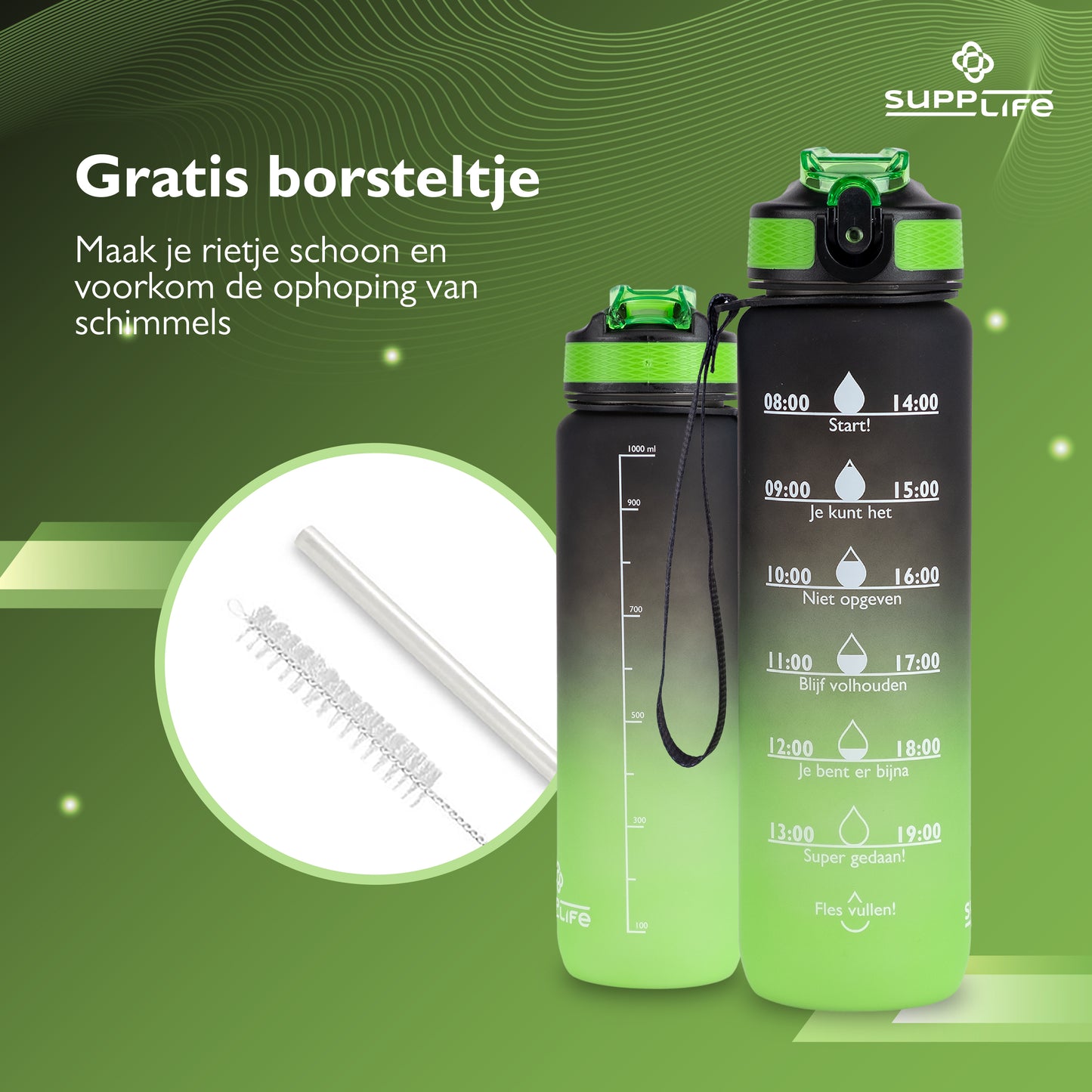 Supplife Nederlandse Motivatie Waterfles - Onyx Lime - 1 Liter