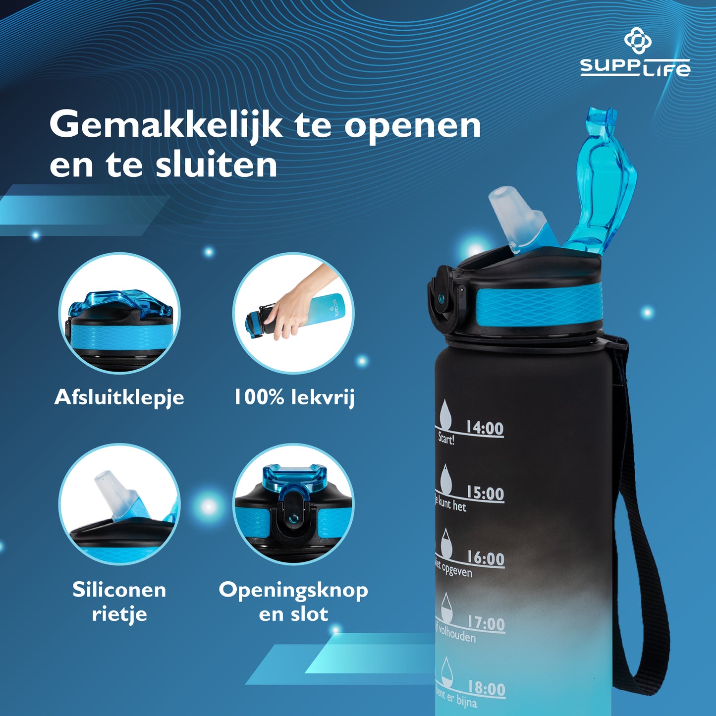 Supplife Nederlandse Motivatie Waterfles - Onyx Aqua - 1 Liter