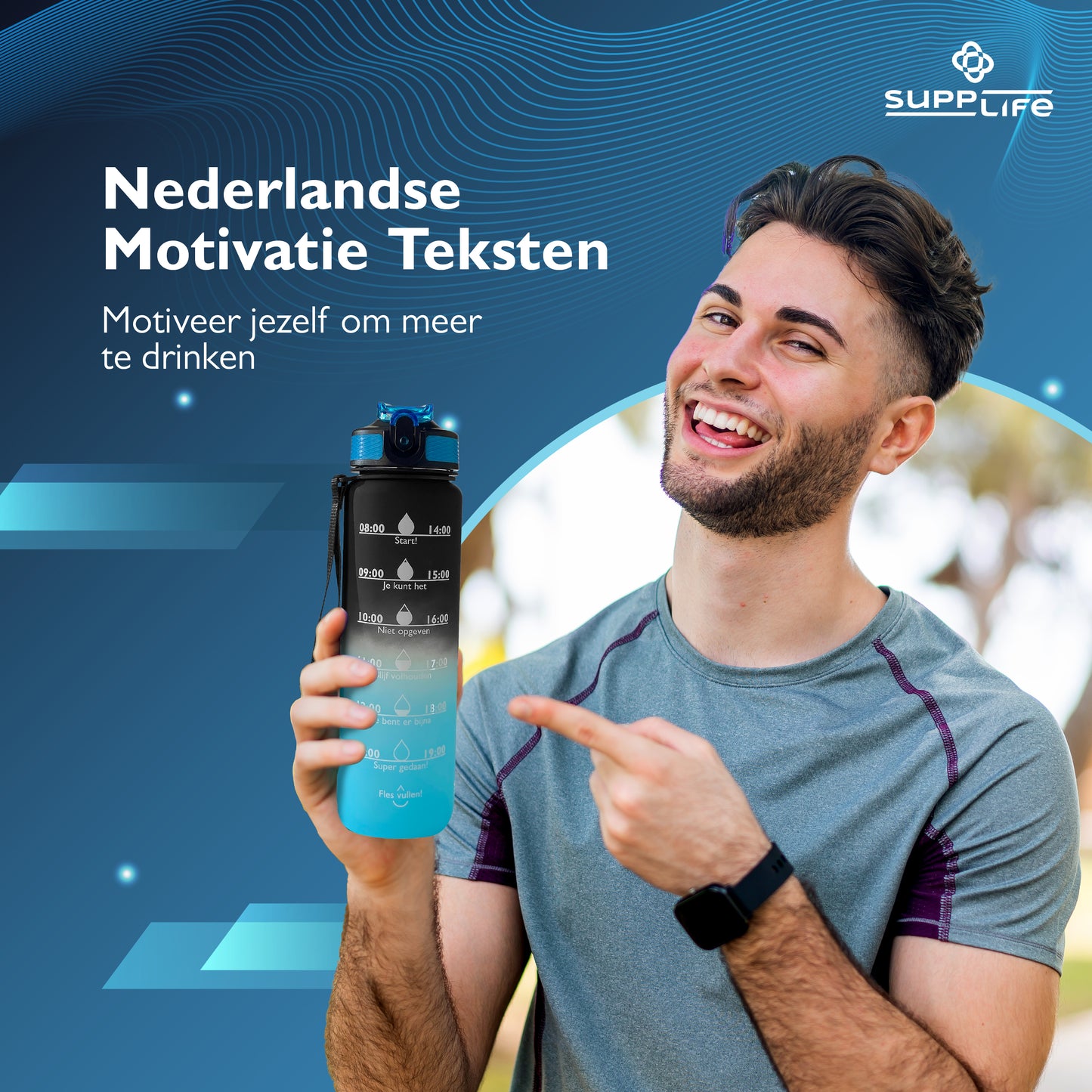 Supplife Nederlandse Motivatie Waterfles - Onyx Aqua - 1 Liter