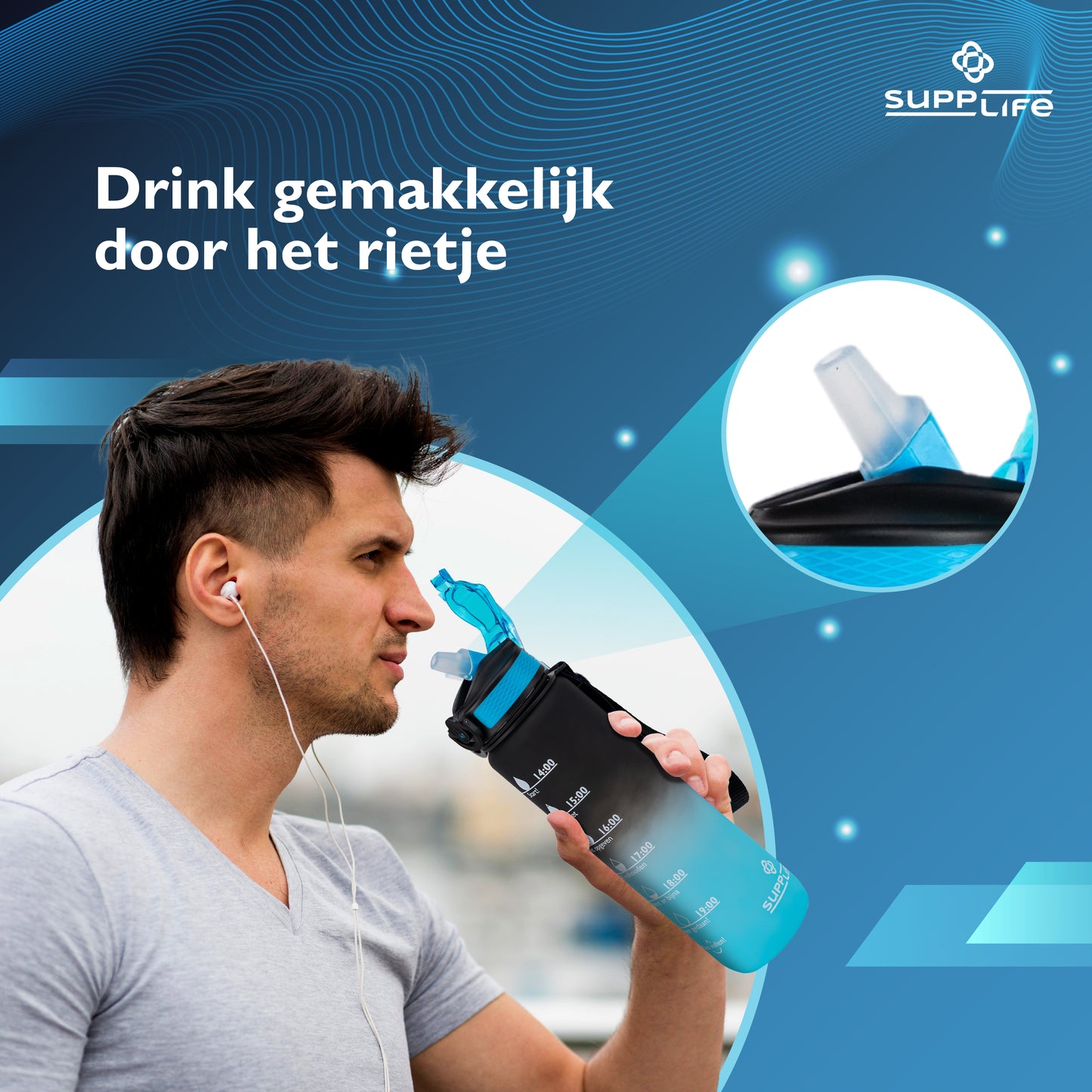 Supplife Nederlandse Motivatie Waterfles - Onyx Aqua - 1 Liter