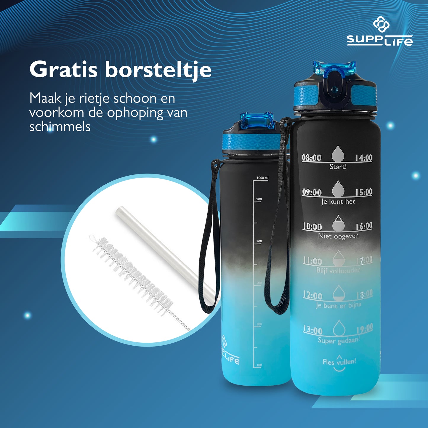 Supplife Nederlandse Motivatie Waterfles - Onyx Aqua - 1 Liter