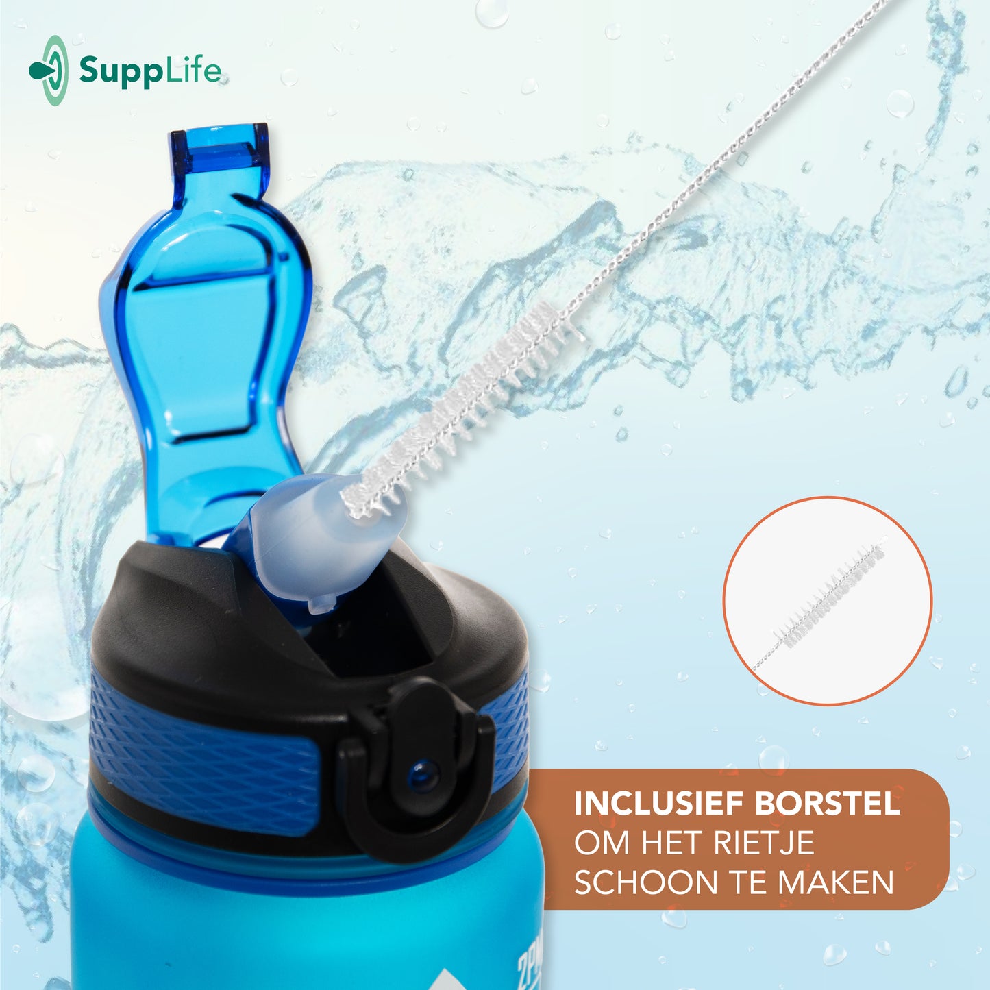 Supplife Motivatie Waterfles Blauw Roze - 1 Liter