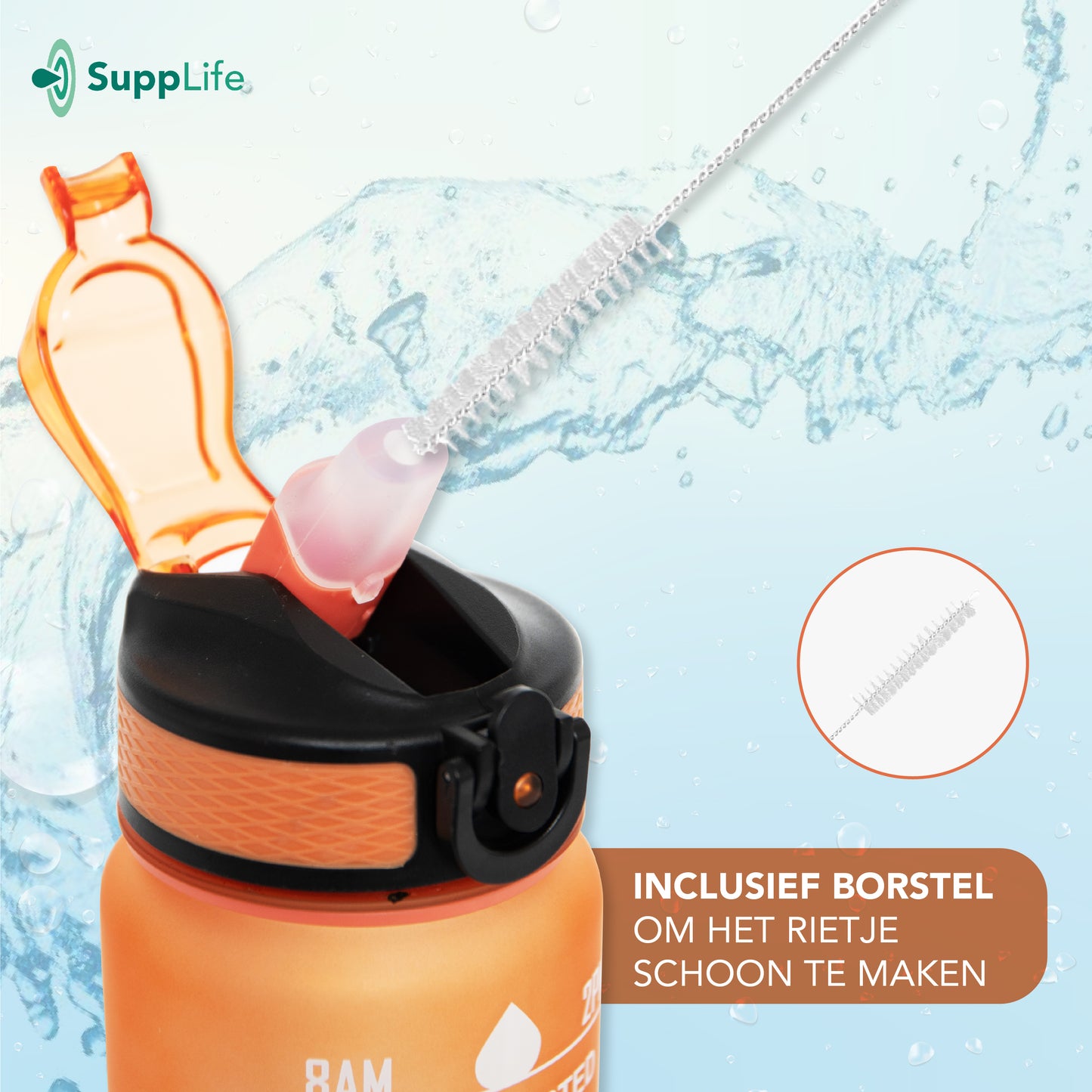 Supplife Motivatie Waterfles Oranje Cyaan - 1 Liter