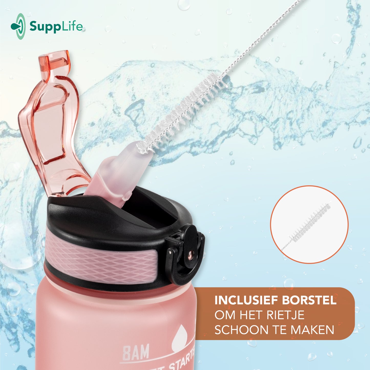 Supplife Motivatie Waterfles Rose Goud - 1 Liter