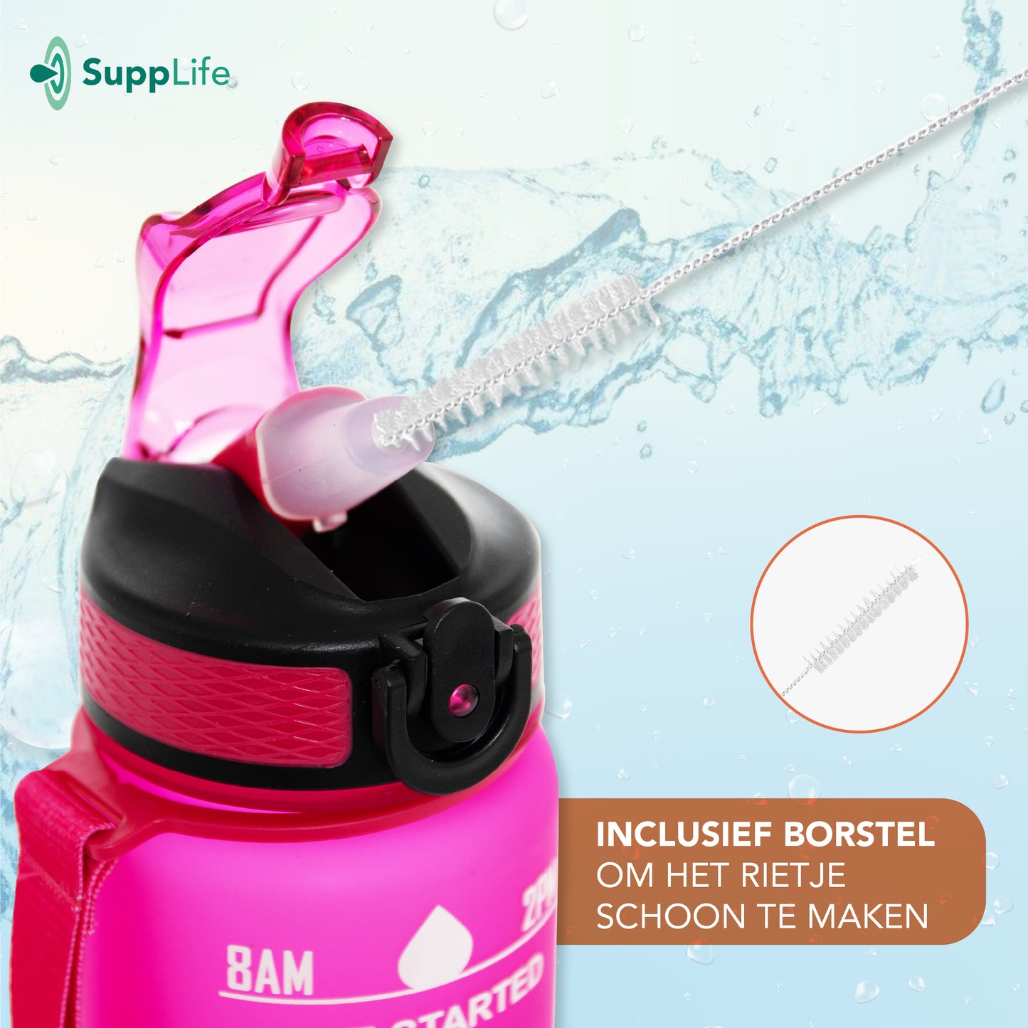 Supplife Motivatie Waterfles - Roze - 1 Liter