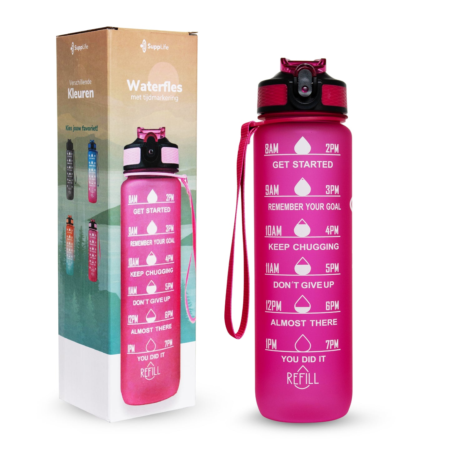 Supplife Motivatie Waterfles Roze - 1 Liter