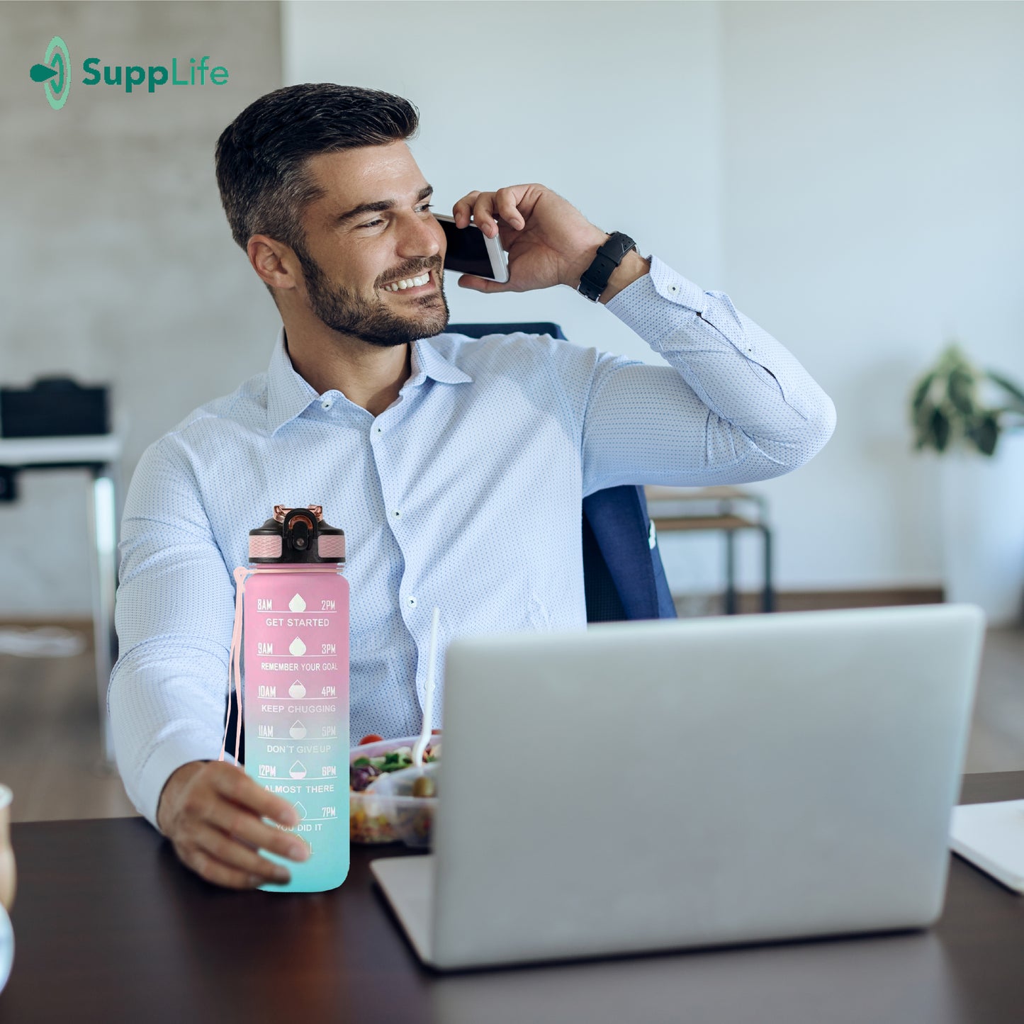 Supplife Motivatie Waterfles Pink Aqua - 1 Liter