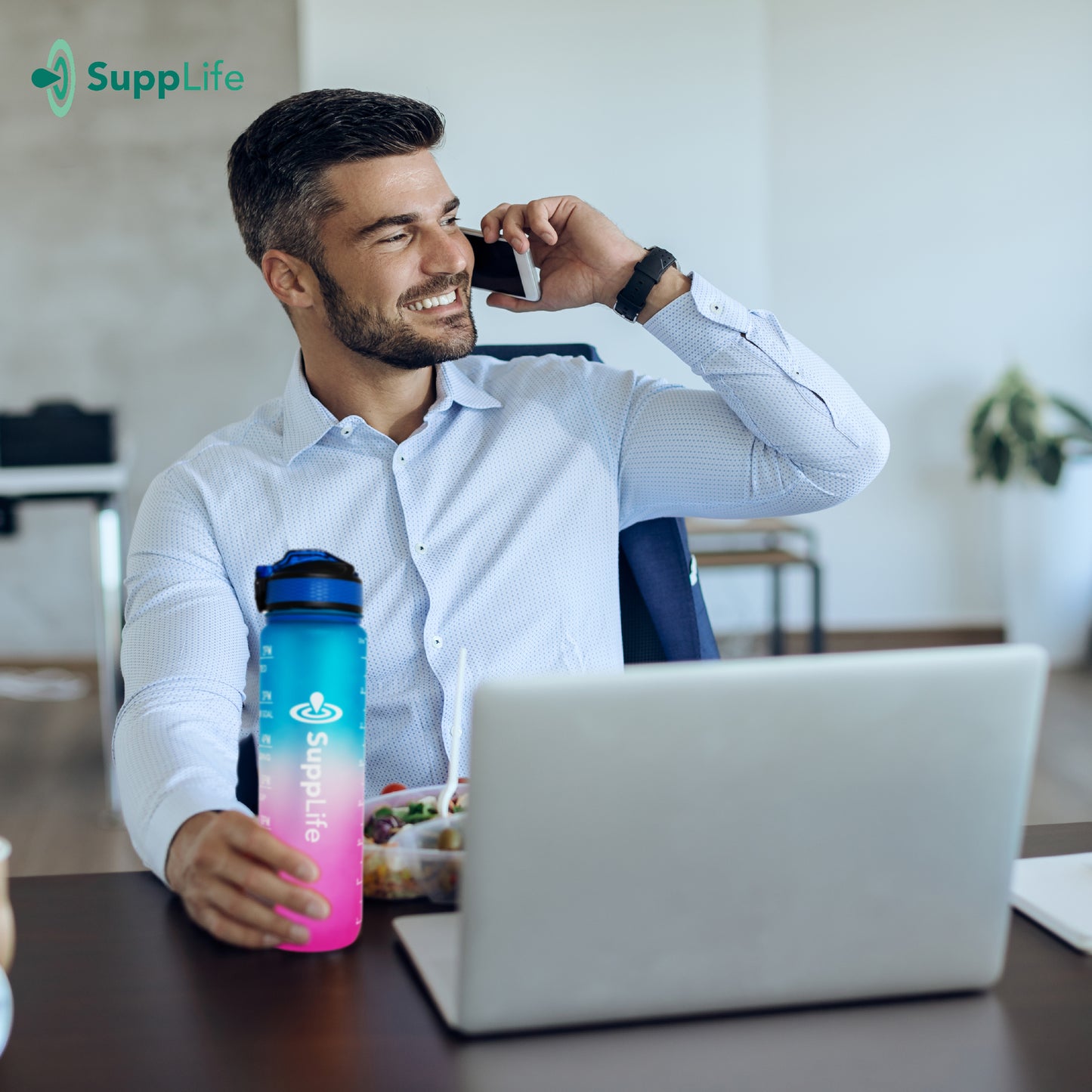 Supplife Motivatie Waterfles Blauw Roze - 1 Liter