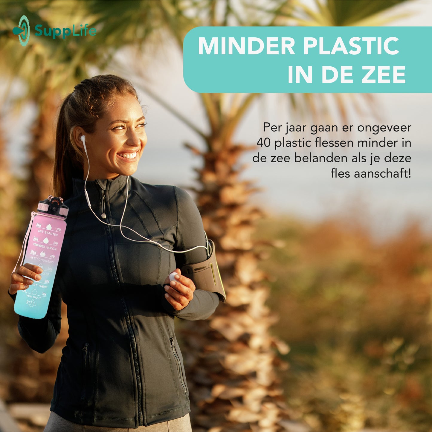 Supplife Motivatie Waterfles Pink Aqua - 1 Liter
