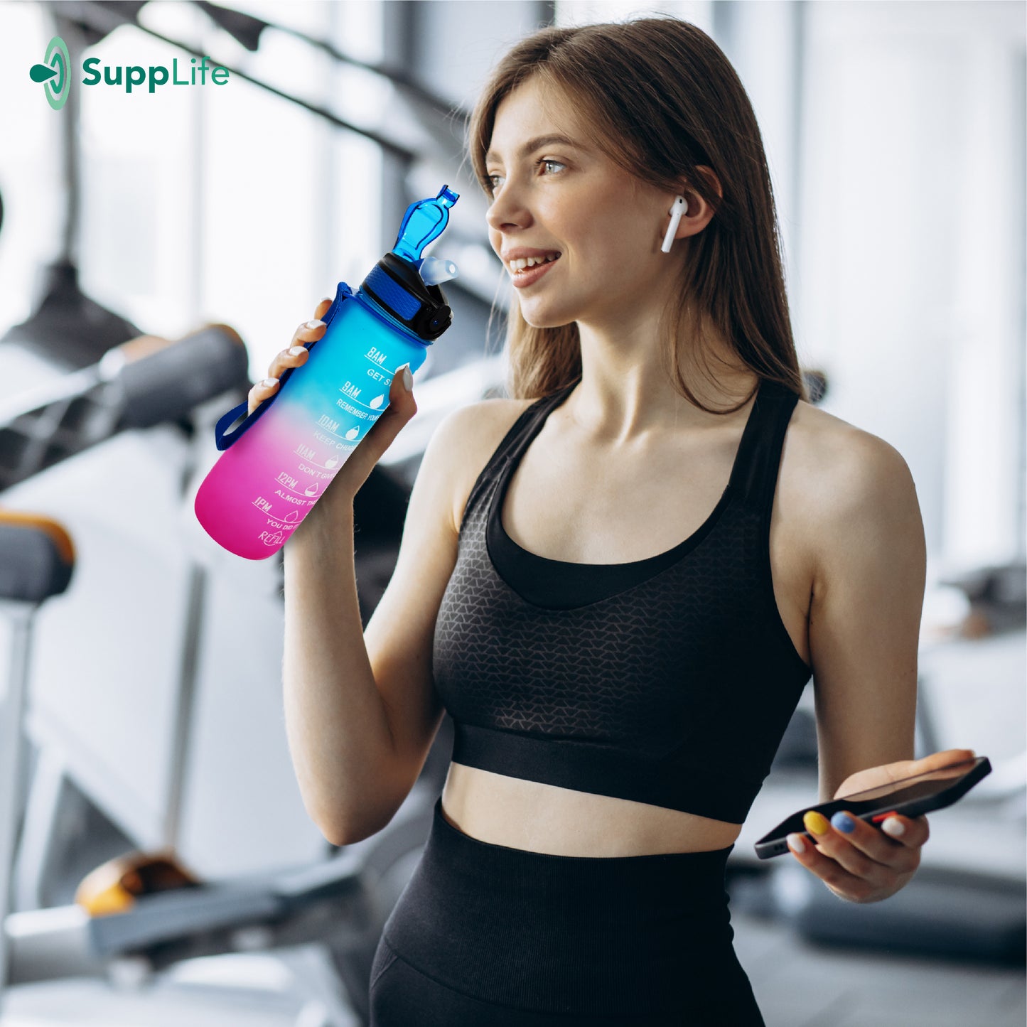 Supplife Motivatie Waterfles Blauw Roze - 1 Liter
