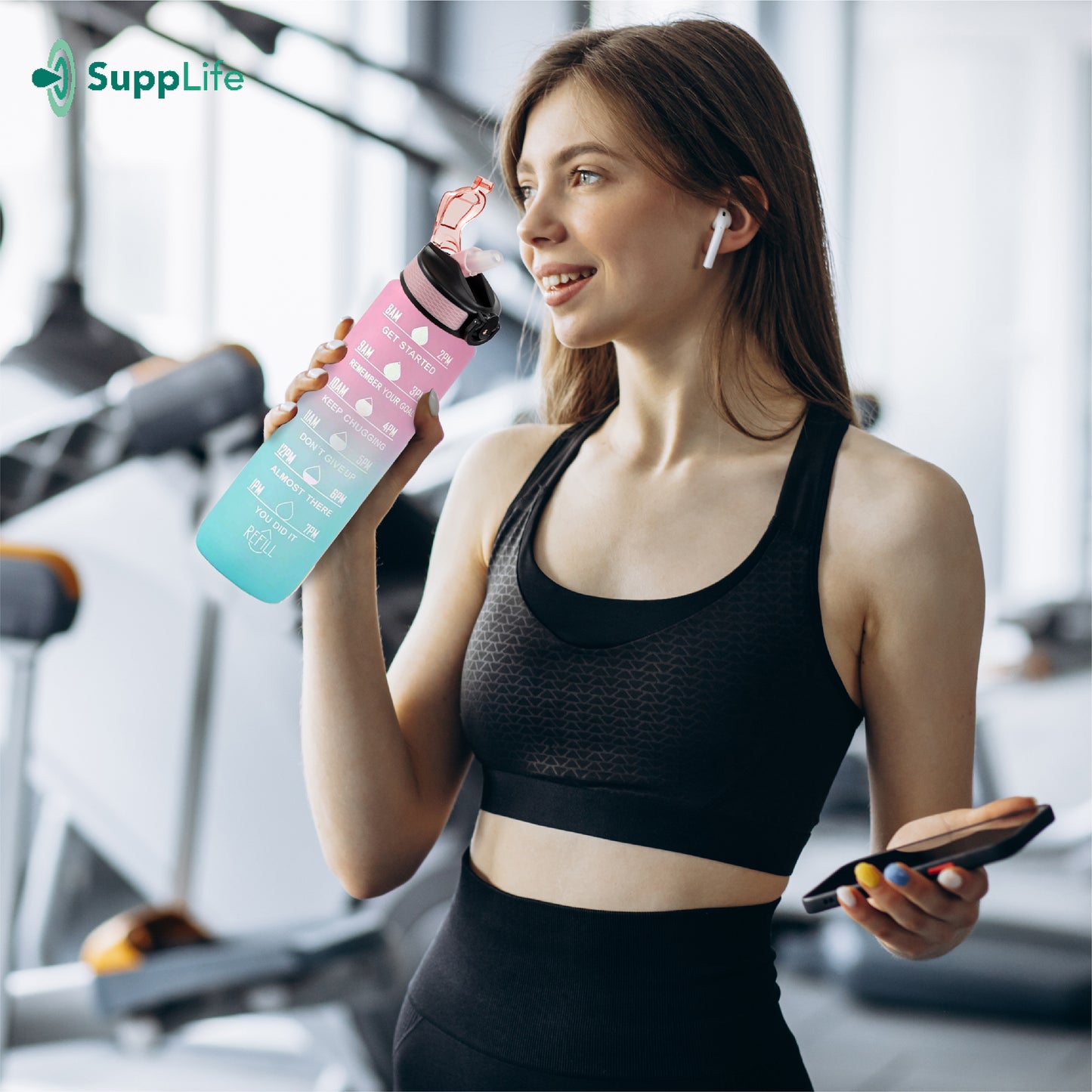 Supplife Motivatie Waterfles Pink Aqua - 1 Liter