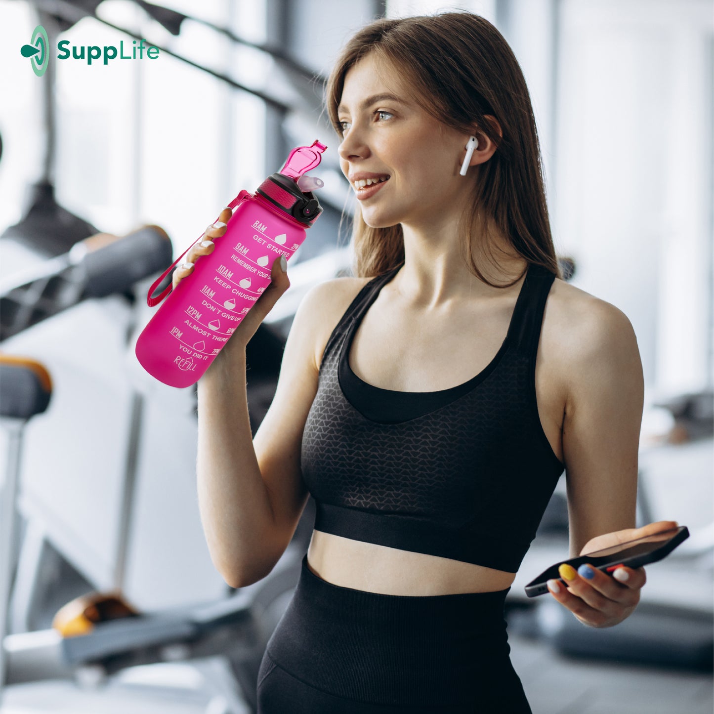 Supplife Motivatie Waterfles - Roze - 1 Liter