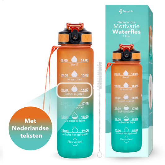 Supplife Nederlandse Motivatie Waterfles - Oranje Cyaan