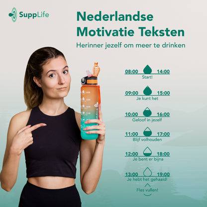 Supplife Nederlandse Motivatie Waterfles - Oranje Cyaan