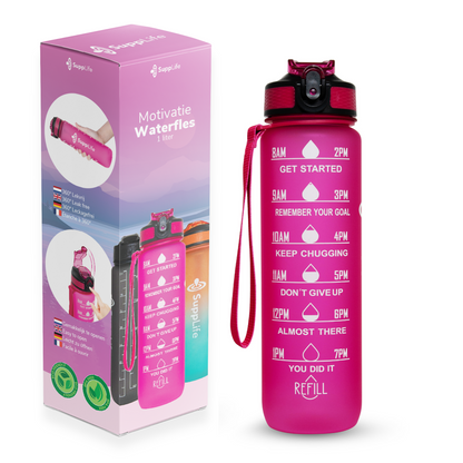 Supplife Motivatie Waterfles - Roze - 1 Liter
