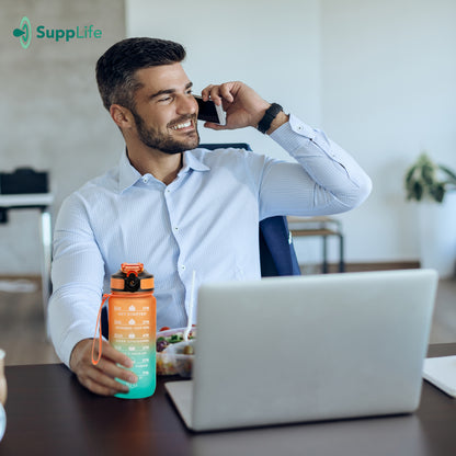 Supplife Motivatie Waterfles Oranje Cyaan - 600 ml