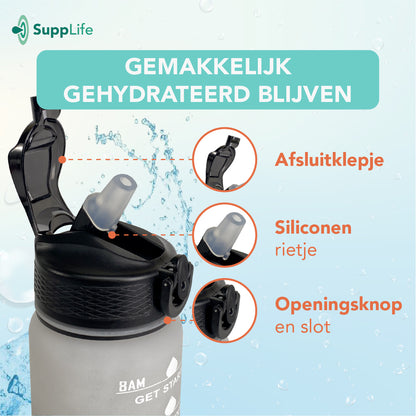 Supplife Motivatie Waterfles Wit Zwart - 600 ml