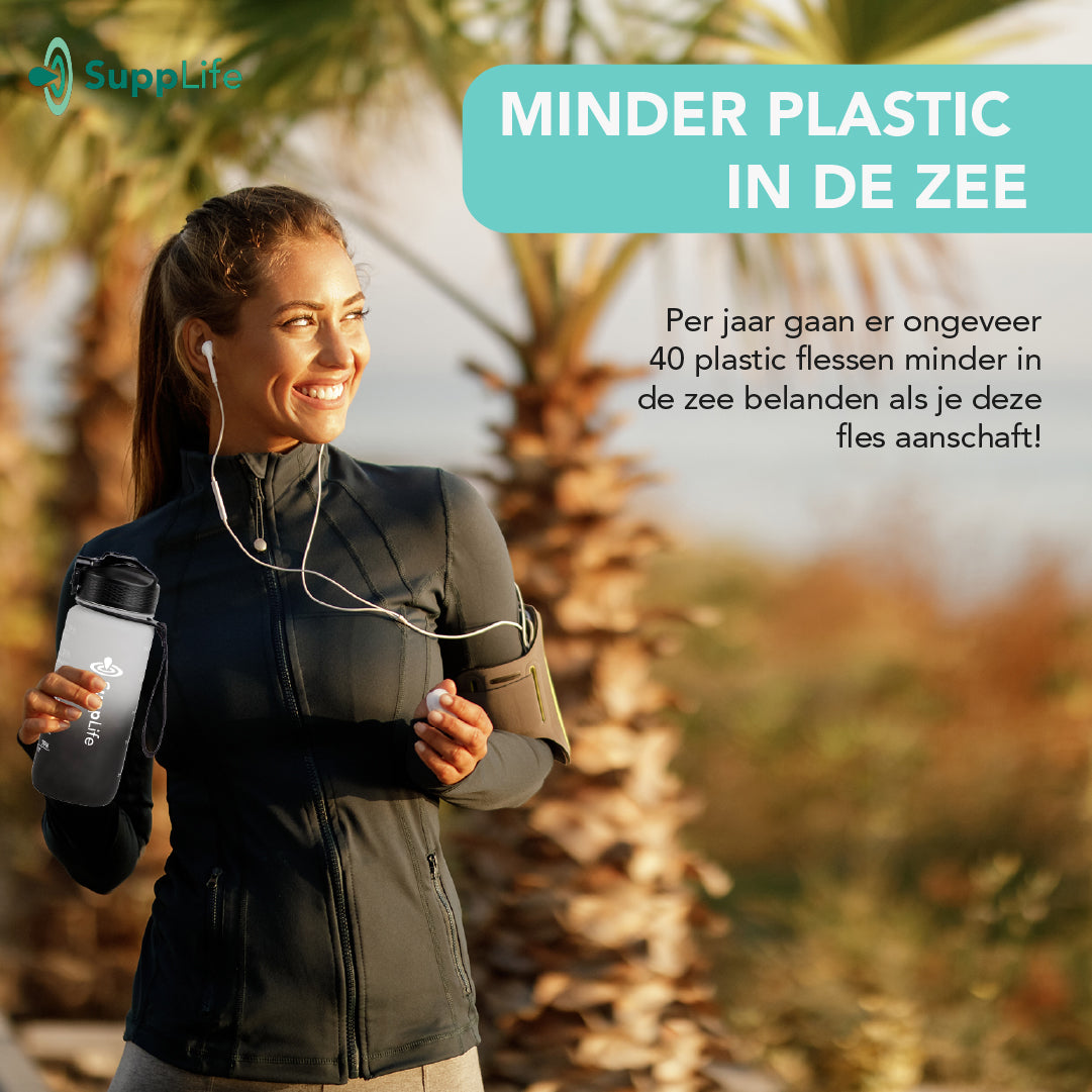 Supplife Motivatie Waterfles Wit Zwart - 600 ml