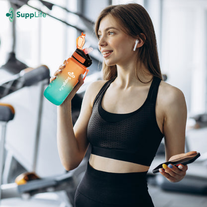 Supplife Motivatie Waterfles Oranje Cyaan - 600 ml