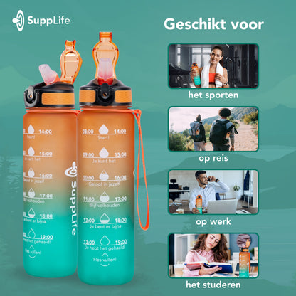 Supplife Nederlandse Motivatie Waterfles - Oranje Cyaan