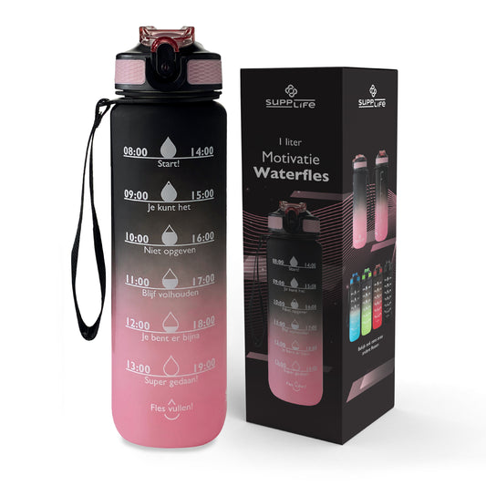 Supplife Nederlandse Motivatie Waterfles - Black Pink - 1 Liter