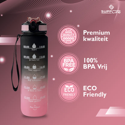 Supplife Nederlandse Motivatie Waterfles - Black Pink - 1 Liter