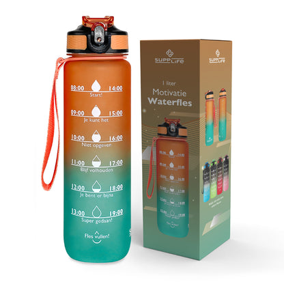 Supplife Nederlandse Motivatie Waterfles - Orange Cyan - 1 Liter
