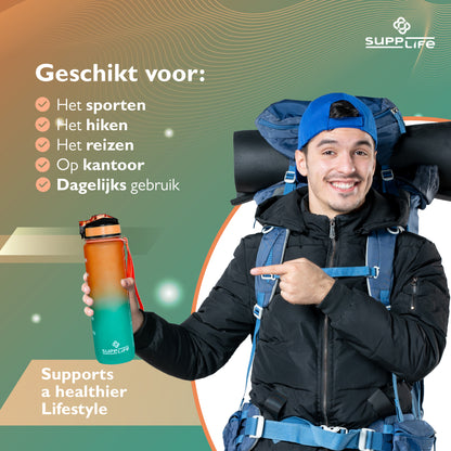 Supplife Nederlandse Motivatie Waterfles - Orange Cyan - 1 Liter