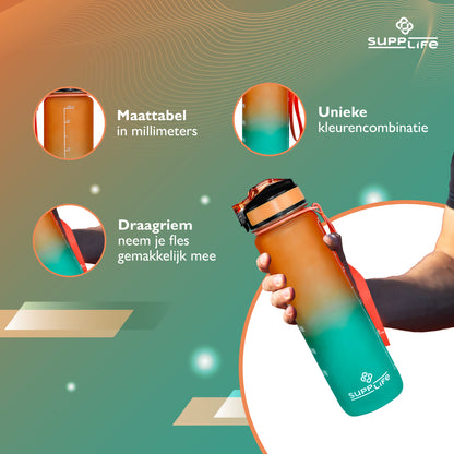 Supplife Nederlandse Motivatie Waterfles - Orange Cyan - 1 Liter