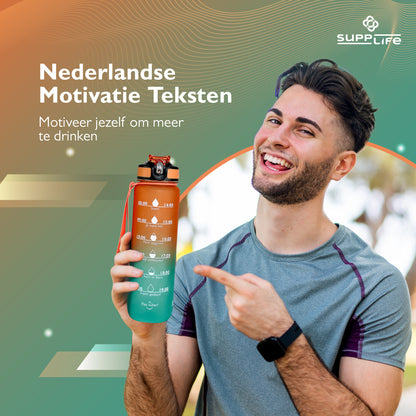 Supplife Nederlandse Motivatie Waterfles - Orange Cyan - 1 Liter